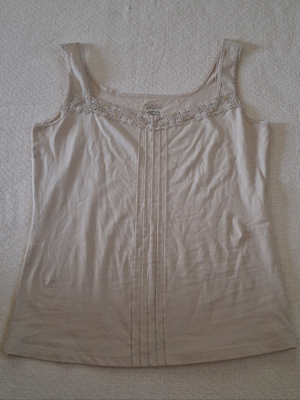 classic elements ♡ lace trim pin tuck tank top cottagecore suburban earthy y2k